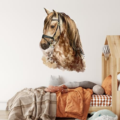 GRAZDesign Wandtattoo Pferd Kinderzimmer Mädchen Wandsticker Pferdekopf braun Wanddeko selbstklebend Pferdesticker XXL 150x110cm