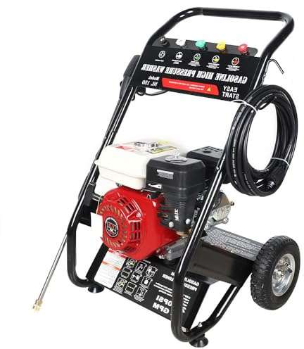 Begoniape Benzin Hochdruckreiniger, Profi Hochdruckreiniger mit 5 Düsen, 7 HP Benzinmotor, Max. 220 Bar, 3200 PSI, Einstellbar 0-40°, Schnellkupplung und Verlängerungsstange