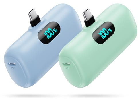 [2-Pack]Mini Portable Charger 5200mAh,PD Fast Charging USB C Power Bank,Phone Charger for Android,Ultra-Compact Plug in Battery Pack Compatible with Android Phone Samsung Galaxy S22/S21,Moto,LG
