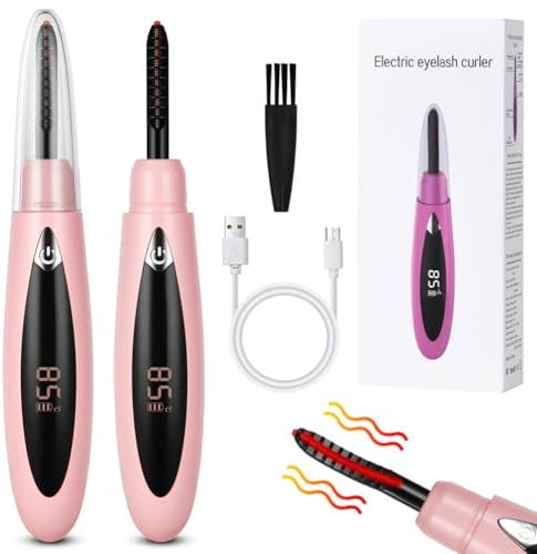 LOPHE Rizador de Pestañas Termico, Rizador de Pestañas Eléctrico Portátil, Rizador Pestañas Calentado con 3 Modos de Temperatura, Rizador de Pestañas con Calor USB Recargable（Tipo C-Rosado）