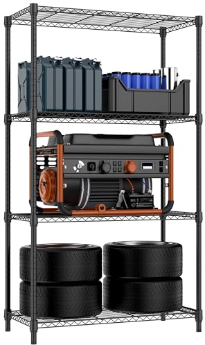 M MZG 1000 lbs 4 Tier Shelf Metal Storage Shelves Shelving Wire Rack Heavy Duty Closet Organizers for Garage Kitchen Bathroom Laundry Black 40 x 85 x 151.1 cm