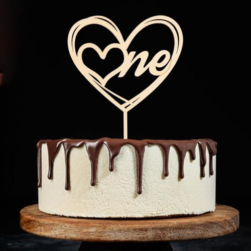 Gleevio Cake Topper 1. Geburtstag,Holz Tortendeko 1. Geburtstag Junge Mädchen,Kuchendeko 1. Geburtstag,Cake Topper Geburtstag 1 Jahr,Tortendeko Mädchen 1 Jahr,Holz Torten Topper 1. Geburtstag
