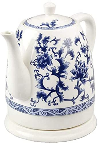 QHFTREX Bouilloire électrique utile en céramique sans Fil en Porcelaine Bleue et Blanche, théière de 1,5 L, Fait bouillir l'eau Rapidement pour Le thé, Le café, la Soupe, Les Flocons d'avoine, la