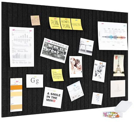 PAG-Mass 6 Stück Große Pinnwand Filz Selbstklebend 90x60×0.9cm mit Pinnnadeln,Bulletin Board Wanddekoration Moderne Pinwand für Fotos, Notizen Memos,Haus,Schule Büro,Küche,Schwarz