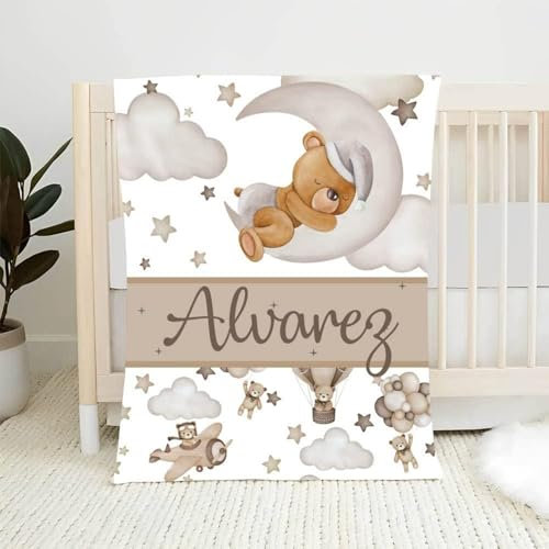 Babydecke mit Namen Personalisiert,Flauschige Warme Kuscheldecke mit Namen und Geburtsdatum,Geschenk Baby Taufe Geburt Mädchen Junge für Kinderdecke Namensdecke Krabbeldecke