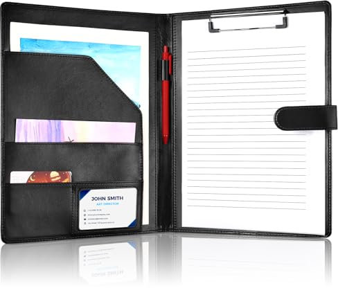 Porte-bloc A4 avec couvercle, en cuir synthétique, porte-bloc-notes, porte-documents, porte-stylo, fermeture magnétique, conférencier A4, pour fournitures de bureau, école, noir