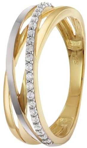 trendor Damenring 925 Silber Vergoldet Bicolor Zirkonia-Ring zauberhaftes Accessoire für Frauen, wunderschönes Schmuckstück, 28016-50 Ringgröße 50/15,9