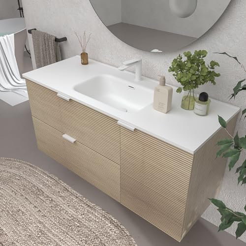 VARO BATH | Mueble de baño suspendido colección Vito - Color Alcatraz (2 Cajones + 1 Puerta) (Lavabo Blanco, 90cm de Ancho)