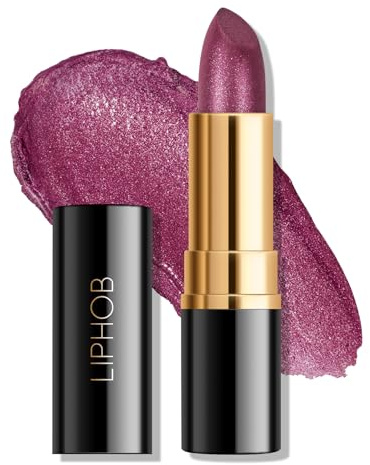 KYDA Glitzer Lippenstift, Metallischer Perlen-Lippenstift, Dauerhaft, Nicht klebrig, Schimmernder Lippenfarbe, Hochglänzendes Lippen-Make-up für Frauen -#07 Mulberry
