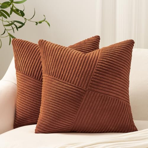 Topfinel Kissenbezug 40x40 Herbst Karamell Orange Rost 2er Set Windmühle Streifen Muster Cord Kissenbezüge Kissenhülle Sofakissen Dekokissen deko für Sofa Bett Wohnzimmer