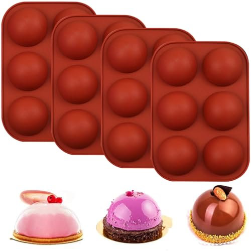 YXHZVON Stampo Semisfera Silicone, 4 Pezzi Stampo Cioccolato in Silicone, Stampi a Mezza Sfera per Cioccolata calda, Torte, Gelatine, Budini, Mousse a Cupola, Rosso