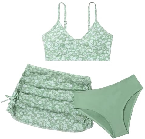 SEAUR Bikini Niña 3 Piezas Traje de Baño Verano Natación Moda Ropa de Playa con Falda Niña Tankini Piscina Ajustables 6-16 años
