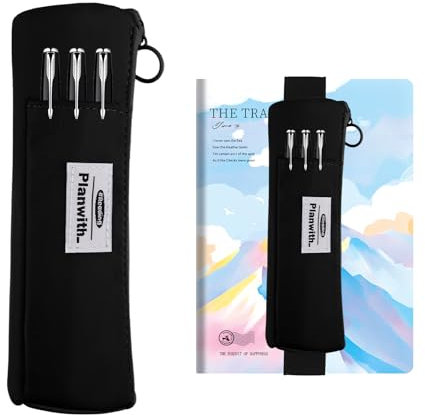 Shpucise Pen Holder for Notebook,Pen Pouch with Adjustable Elastic Band,Small Pen Holder with Zipper and Adjustable Elastic Band,Pen Case Book Pouch for Journals Notebook Books (Black)