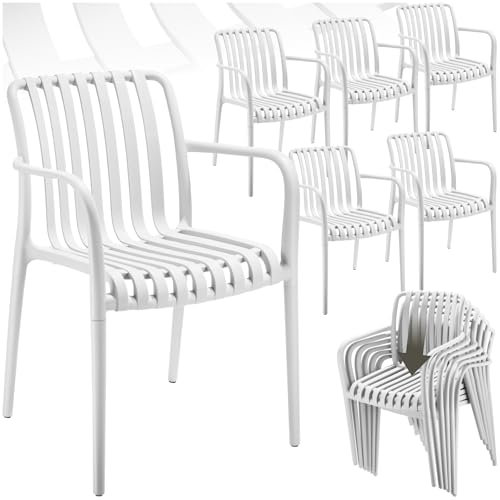 TecTake®, Set da 6 sedie da giardino impilabili, sedia giardino esterno in plastica, sedie da esterno, terrazzo, sedie polipropilene, poltrone moderne, cucina, mobili da esterno - Bianco