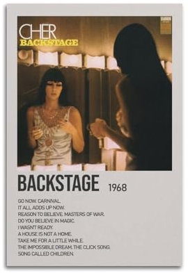 IRUWQUP Poster Backstage by Cher auf Leinwand, ästhetische Musik und Filme, dekoratives Gemälde für Wohnzimmer, Schlafzimmer, 30 x 45 cm, ungerahmter Stil
