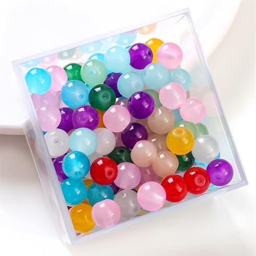 Omeblos 200 cuentas de cristal para hacer pulseras, 100 cuentas redondas de cristal de 0.23 pulgadas + 100 cuentas redondas de cristal de 8 mm para pulseras, collares, aretes, manualidades