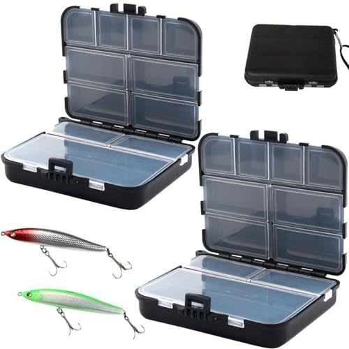WUBAYI 2 Pack Double-Layer Tackle Box, 12 Compartments Fishing Storage Box with Handle and Adjustable Dividers, Fishing Accessories Organizer for Bait