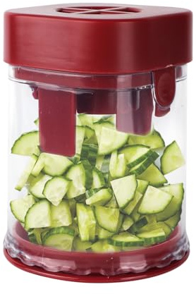 Affettatrice per Frutta, Taglia Fragole Taglia Uva Tritatutto con Contenitore Lama a Croce e Base Antiscivolo Utensile Cucina Staccabile per Banane Verdure e Cetrioli(Rosso)