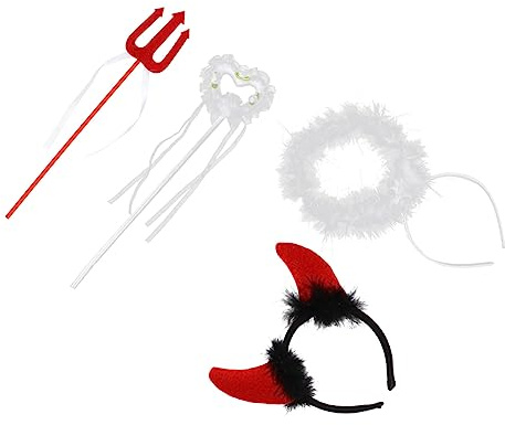 ARTSEWPLY 2 Ensembles Set de Têtes Plumes avec Baguette Cosplay Ange et Démon Accessoires Costume Fête Anniversaire Carnaval