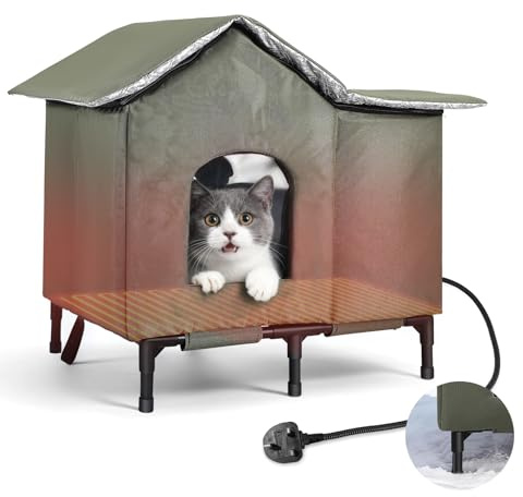 Trsow outdoor cat house waterproof,Weatherproof Heated full Cat House for winter Warm with Heating Pad Insulated Outdoor Cats House for Stray Cats in Winter for Sheds & Garages (L,58X43X52CM)