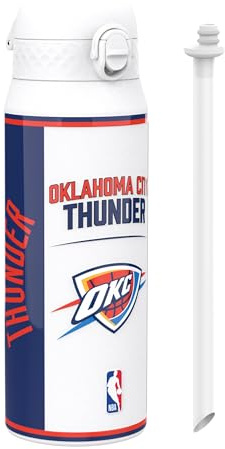 NBA Oklahoma City Thunder Sports Thermal Water Bottle with Removable Straw, 750ml/24oz, Leak-Proof Insulated Drinking Bottle, Easy to Open, Secure Lock, Dishwasher Safe, Flip Cover, Metal Bottle