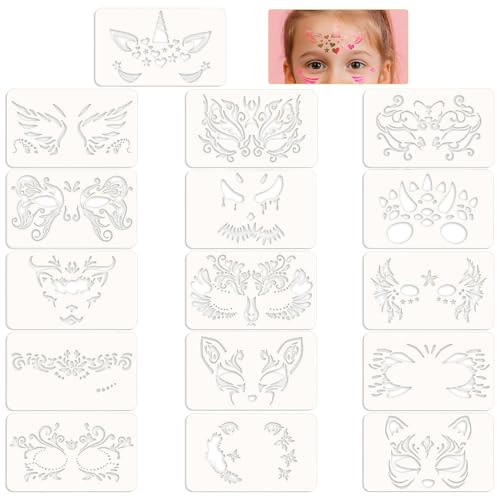 HLIWS 16 Stück Face Paint Schablonen,Geeignet für Bühnen-Make-up | PET,20×12cm, glatte Oberfläche, 16 verschiedene Designs, robust und langlebig, leicht zu reinigen, wiederverwendbar