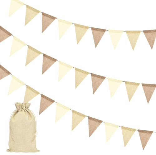 KICNIC Wimpelkette Outdoor Wetterfest, 3 Stück, 12M (Beige Braun) | Wimpelkette Kinderzimmer, Girlande Hochzeit, Wimpel Girlanden Deko, 36 Wimpeln, Geburtstag, Party, Karneval, Kinderzimmer