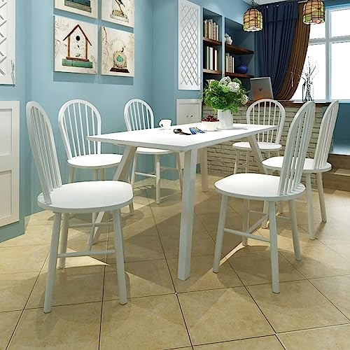 Holamys Esszimmerstühle 6 STK., Weiß Massivholz Gummibaum, Klassische Küchenstühle für Esszimmer & Küche, Stabile Holzstühle für Esstisch, Modernes Esszimmerstuhl-Set