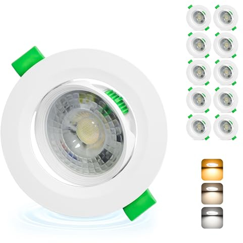 Aulaiyi LED Einbaustrahler 230V 68-80mm Lochmaß 5W IP44 LED Spot 10er Set | 45° Schwenkbar Deckenspots, Einbauleuchten 2700K/4000K/6000K, Spots Deckenleuchte Ultra Flach für Badezimmer Wohnzimmer, Weiß