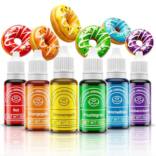 Wwtop Fettlösliche Lebensmittelfarbe 6 Farben X 12ml, Hochkonzentrierte Ölbasis Lebensmittelfarben für Schokolade Tortendeko, Food Coloring Set für Fondant, Cupcake, Backen, Speisefarbe (Regenbogen)
