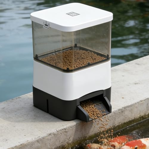 SHAHRYAR Intelligenter Teichfischfutterautomat, Automatischer Futterautomat Für Den Teich, Solarbetrieben Mit Batteriespeicher, Für Innen- Und Außenteiche, Tierischer Zugriff Geschützt