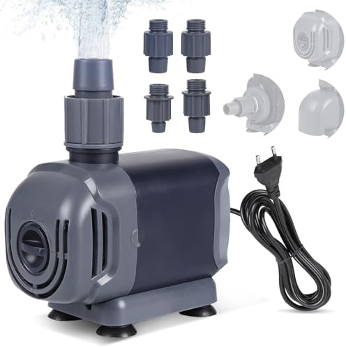 DBREAKS Pompe à Eau Submersible pour Aquarium 25W 1500 L/H, 2M Mini Réglable Pompe Aquarium avec 3 Buses, 3-en-1 Ultra Silencieuse Pompe a Eau (Aspiration Latérale/Suspension/Fond)