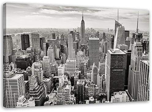 Feeby Bilder New York XXL 120x80 cm 1 Teilig Wohnzimmer Schlafzimmer Büro Flur Küche Wandbilder Leinwandbilder Modern Bild auf Leinwand Wanddekoration Kunstdruck Design Architektur Schwarz und Weiß