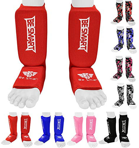 BeSmart SchienbeinschEinsr für Kinder, MMA-Bein- und Fußschutz, Muay-Thai-Kickbox-Schutz, rot, XXS, 9 bis 13 Jahre