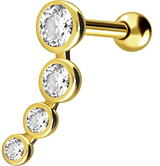 PIERCINGLINE 750er GOLD Ohrpiercing 18 KARAT 4 KRISTALLE Piercing Tragus Helix Conch Gelbgold