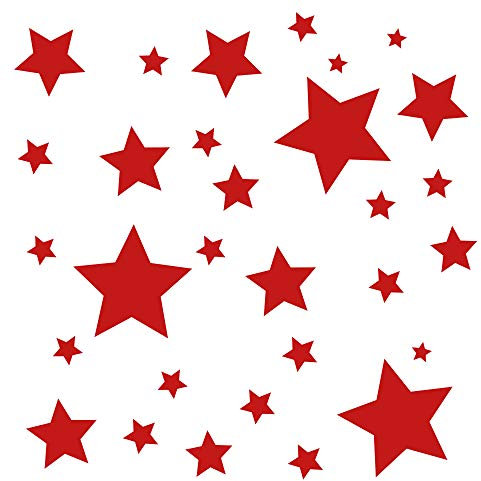 30 Stück rote Sterne Aufkleber, Fensterdekoration zu Weihnachten Fensterbild/Fensteraufkleber, Wandtattoo