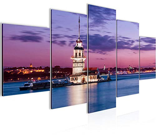 Runa Art Bild Wohnzimmer Schlafzimmer Istanbul Türkei 5 Teilig Stadt Skyline Blau Wandbilder auf Vlies Leinwand 604853b
