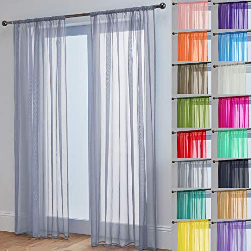 John Aird Lucy Voile Curtains - Rod Pocket Slot Top - Pair Net Curtains - 2 Panels (Silver, W 58 x L 81)