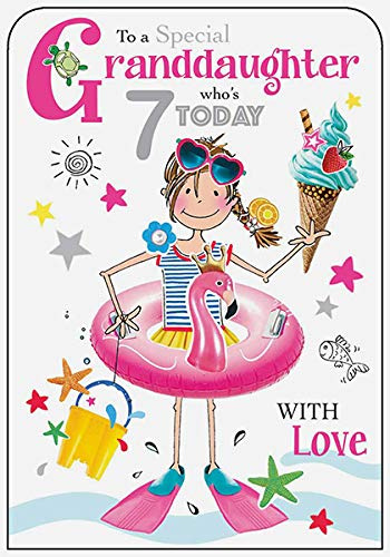 Jonny Javelin Granddaughter 7th Birthday Card (JJ-TW204) - Summer Fun - Pink