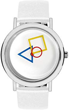 Aristo - Damenarmbanduhr im Bauhausstil mit weißem Lederarmband und weißem Ziffernblatt - 100 Jahre Bauhaus Jubliäum - Made in Germany