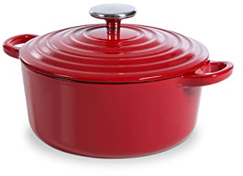 BK Cookware German Enamelled Iron, 20 cm/2.5 Litre Dutch Oven Casserole Dish with Lid, Induction, Dishwasher & Oven Safe, Chilli Red
