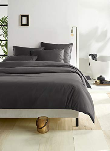 De Witte Lietaer Olivia Bettwäsche, Satin, Baumwolle, gekämmt, Dunkelgrau/Ebony, 260 x 240 cm + 2 Kopfkissenbezüge