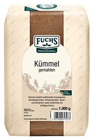 Fuchs Professional - Kümmel gemahlen | Ideal zum Würzen von Kohlgerichten und Brot | Profi-Qualität für Großverbraucher und Gastronomie | 1 kg im recyclebaren Beutel