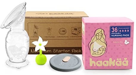 Haakaa New Mom Starter Kit Pack with Suction Base, Stopper, Cap and Nursing Pads, 309 g