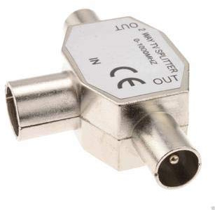 Nartel® TV Aerial Coax Splitter, Metal Housing, 2 Way 1 Female to 2 Male Adapter Connector Joiner