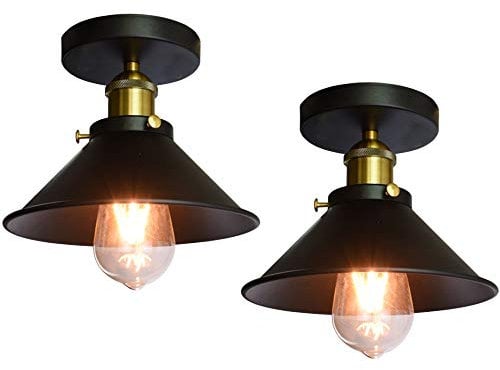 iDEGU 2 Stück Industrielle Deckenleuchte, aus Metall, Edison-Design, Hängeleuchte, Vintage, Deckenleuchte, E27, Beleuchtung, Dekoration, 22 cm, Schwarz (Schwarz)