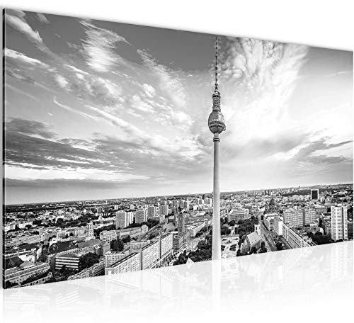 Runa Art Wandbild Berlin Fernsehturm 1 Teilig 100 x 40 cm Modern Bild auf Vlies Leinwand Städte Wohnzimmer Büro Schwarz Weiss 015912c