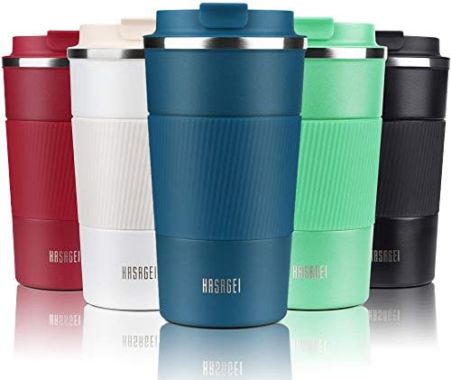 HASAGEI Travel Mug, Insulated Coffee Cup with Leakproof Lid - Vacuum Insulation Stainless Steel for Hot and Cold Water Coffee and Tea Blue 380ml