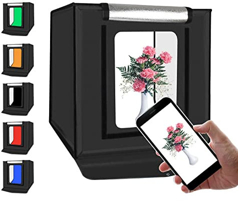 PULUZ Boîte à Lumière Photo 60cm/ 24 Pouces Kit, Grand de Tente de tir Boîte de Studio Photo Boîte à Lumière Portable Photo Studio Pliable avec 6 Couleurs de Fond 2 Lumières LED
