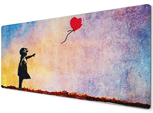 Banksy Balloon Girl Yellow Blue Abstract Full Desk XXL Mouse Mat